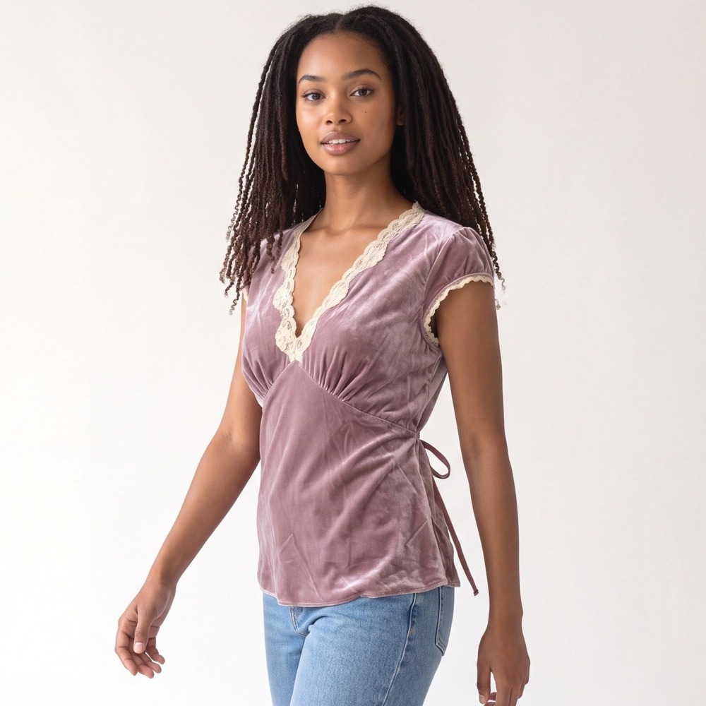 Gap Silk Blend Velvet Lace Trim Empire Waist Top Y2K VTG L NWT coquette Fairy
